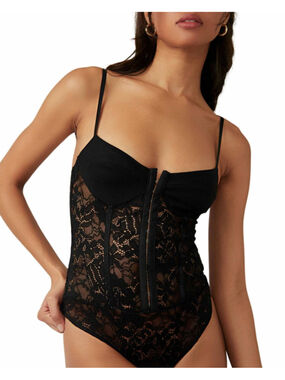 Free People Black Lace Bodysuit Medium